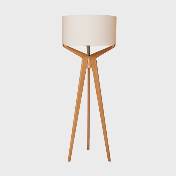 Luminária de Piso Madelustre Navi Trippé Madeira e Cúpula de Tecido 1L E27 Ø650x1740mm 3148