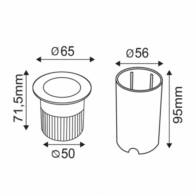 Embutido de Solo Redondo Romalux Metal Preto 7 watts 30° 2700K IP66 Ø65X71mm 10112A