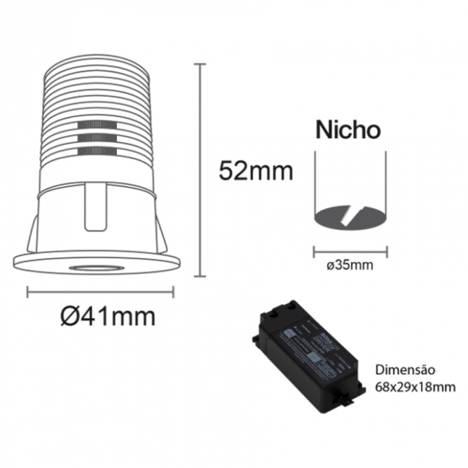 Spot Embutir Romalux Small 3 watts 2700K 25° IP20 Bivolt Ø41x52mm 80197