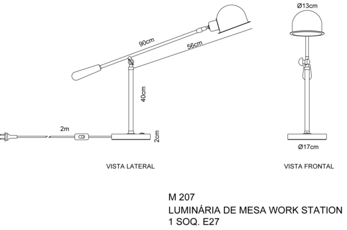 Luminária de Mesa Golden Art Work Station Articulada 600mm 1L E27 M207PI