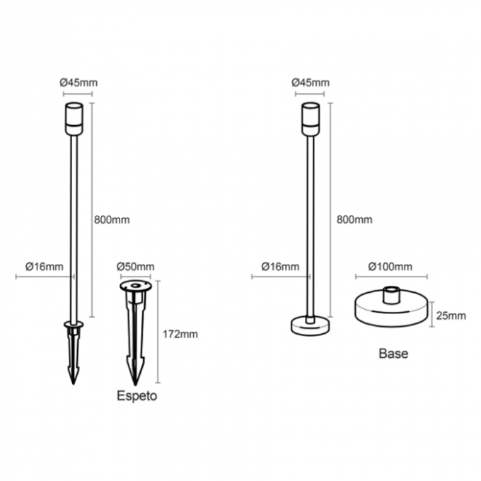 Poste Balizador Romalux Pole Up Preto 5,6 watts 2700K IP66 800XØ45mm 10127