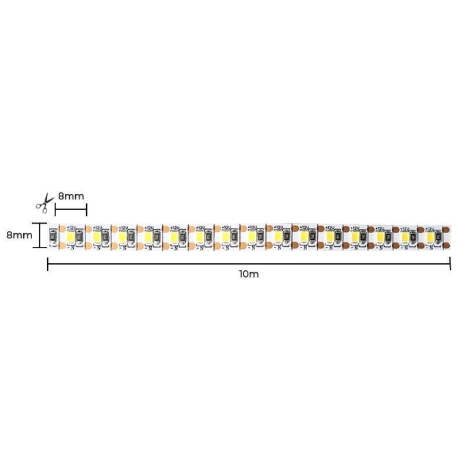 Fita LED Nordecor 12w/mt 4000K 120 Leds 12V IP20 8mm 1 led por Corte (Rolo 5 metros) 7192