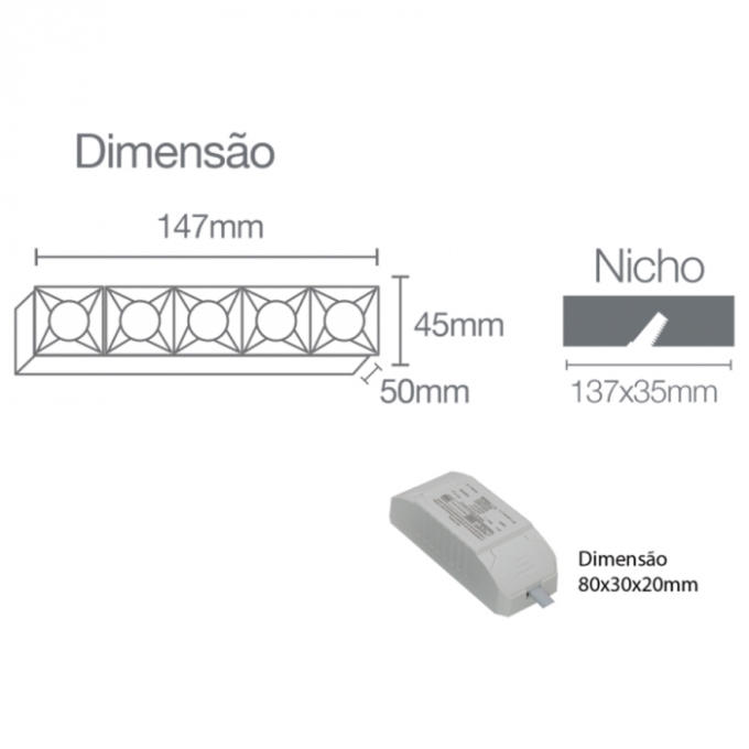 Spot Mini Embutir Romalux Wall Washer 13 watts 2700K 24° IP20 Bivolt 147X45X50mm 80195