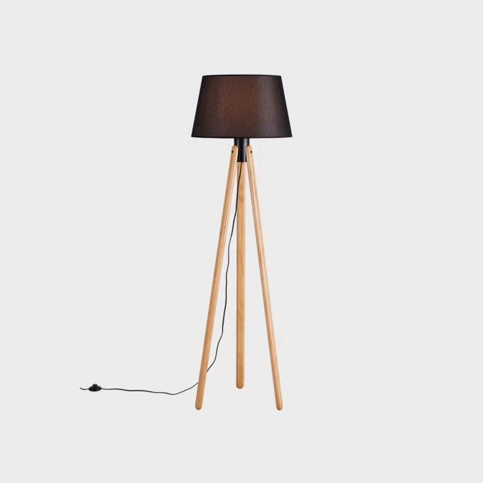 Luminária de Piso Madelustre Trippé Madeira e Cúpula Tecido Cônica 1L E27 Ø500x1700mm 2963