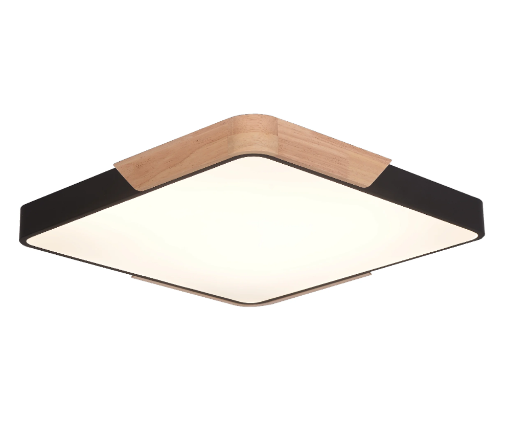 Plafon Skylight Wood Madeira e Preto 54 watts 3000K Bivolt 400X400mm SKY-4038Q4-PT