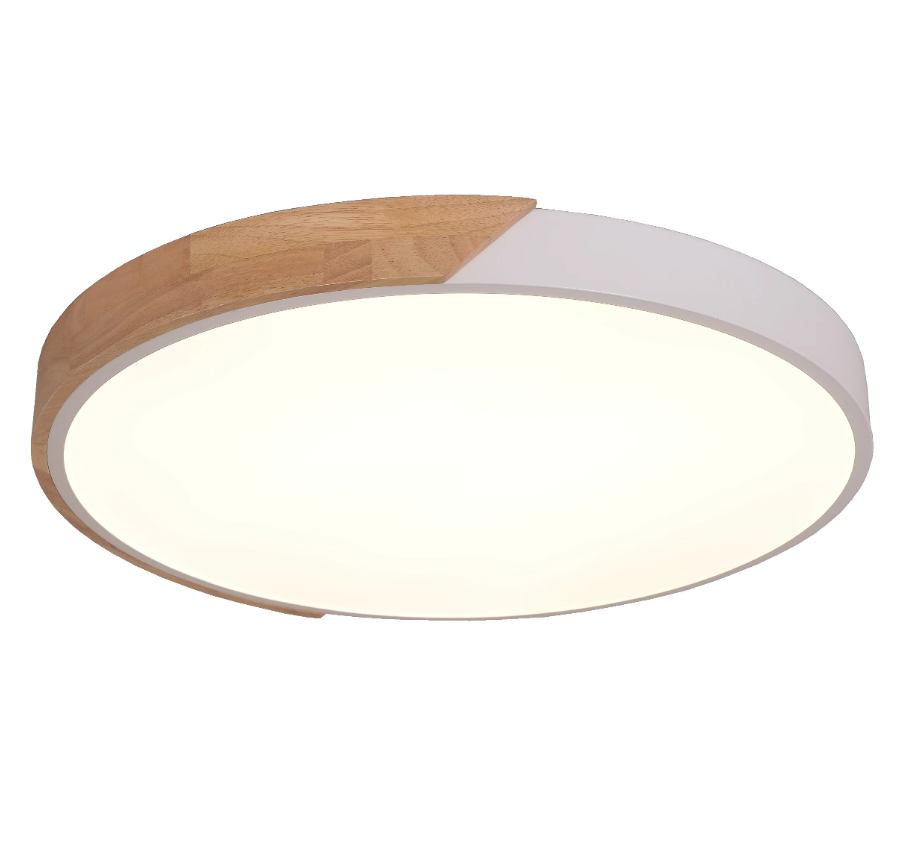 Plafon Skylight Wood Madeira e Branco 54 watts 3000K Bivolt Ø400mm SKY-4038R4-BR