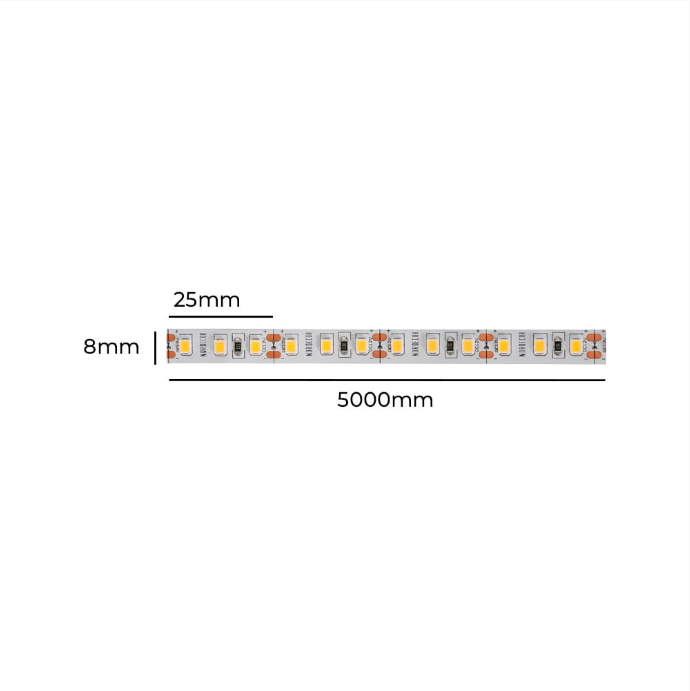 Fita LED Nordecor 9w/mt 120 leds IP20 8mm 12V 2700K IRC97 (Rolo 5 metros) 7217