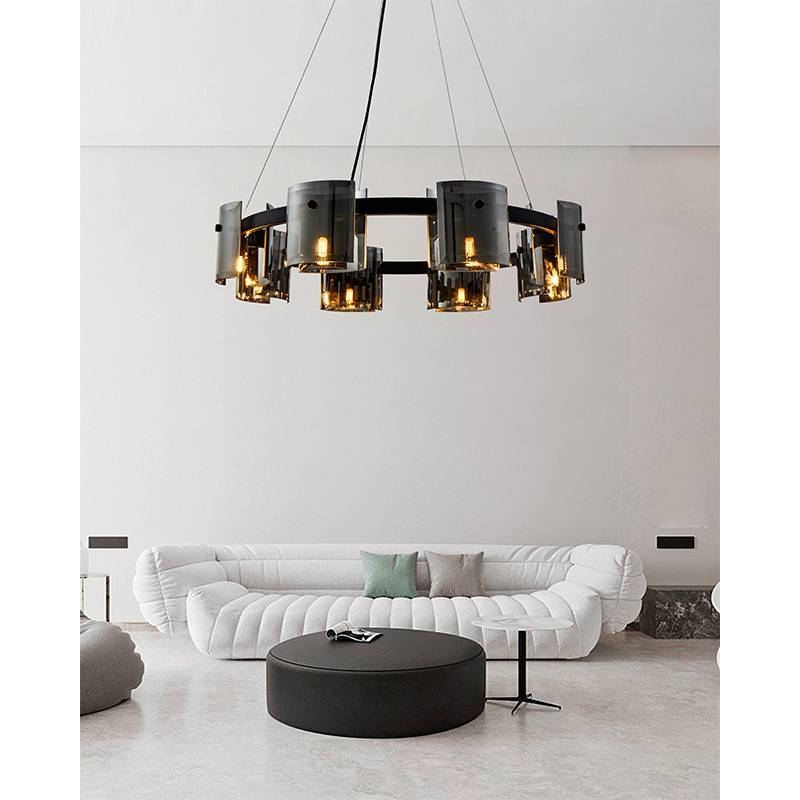 Pendente Nordecor Bouze Cin 8L G9 Ø800mm Preto e Fumê Bivolt 2535