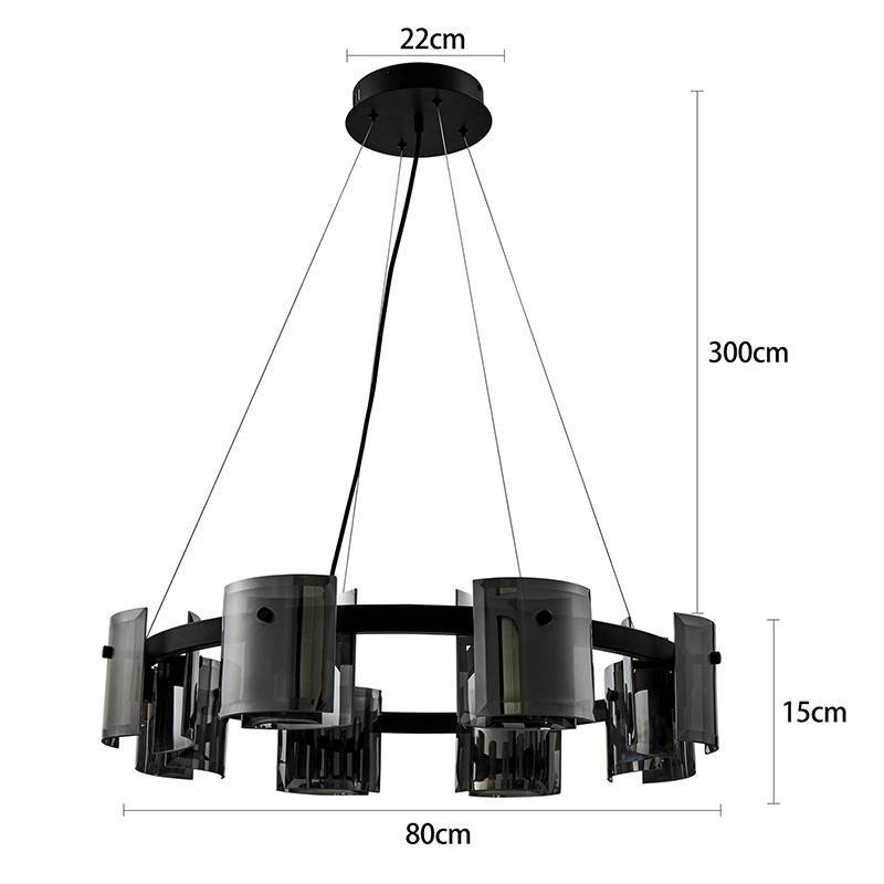 Pendente Nordecor Bouze Cin 8L G9 Ø800mm Preto e Fumê Bivolt 2535