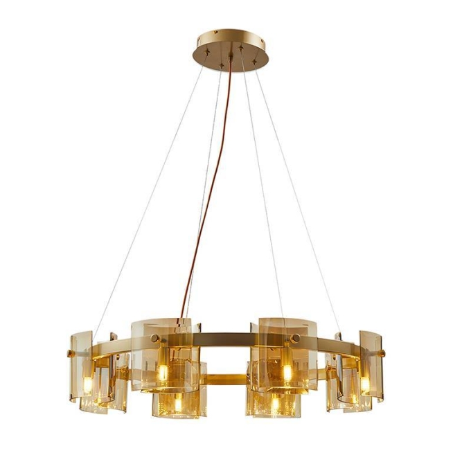 Pendente Nordecor Bouze Cin 8L G9 Ø800mm Dourado e Âmbar Bivolt 2536