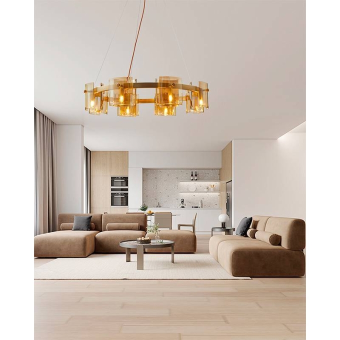 Pendente Nordecor Bouze Cin 8L G9 Ø800mm Dourado e Âmbar Bivolt 2536