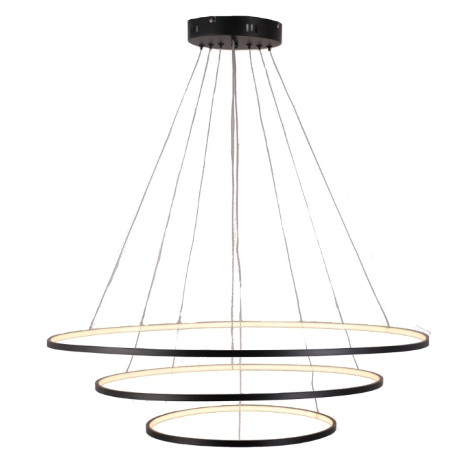 Pendente Skylight Júpiter Preto 86 watts 3000K Bivolt  Ø800mm Ø600mm Ø400mm SKY-3037PT