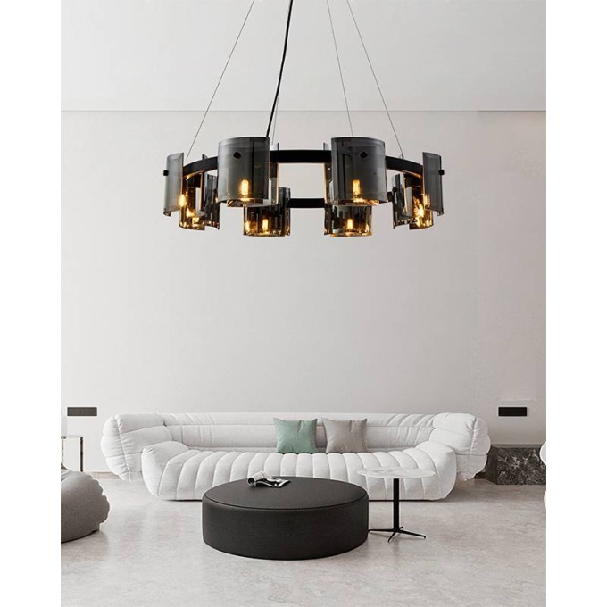 Pendente Nordecor Bouze Cin 8L G9 Ø800mm Preto e Fumê Bivolt 2535