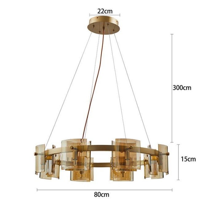 Pendente Nordecor Bouze Cin 8L G9 Ø800mm Dourado e Âmbar Bivolt 2536