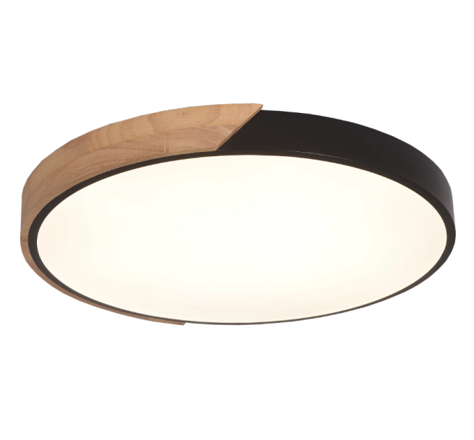 Plafon Skylight Wood Madeira, Preto e Branco 54 watts 3000K Bivolt Ø400mm SKY-4038R4-PT