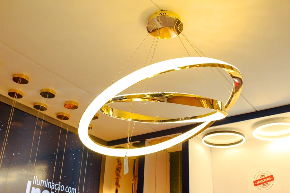 Pendente GMH Unique Dourado 68 watts 3000K Bivolt Ø800/Ø600mm P-UNIQUE-140-GOLD