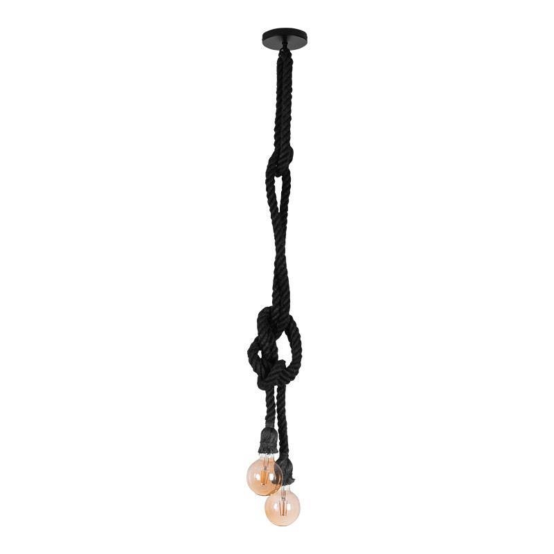 Pendente Corda Duplo Nordecor 2L E27 1,8 mts Cor Preto 2035
