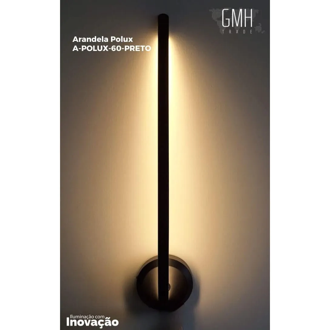Arandela GMH Polux Preto 11 watts 3000K Bivolt 120X600X110mm A-POLUX-60-PRETO