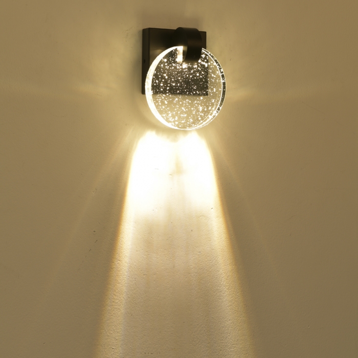 Arandela Skylight Sand Preto e Cristal 3 watts 3000K 100X100X130mm Bivolt SKY-3009AR-PT