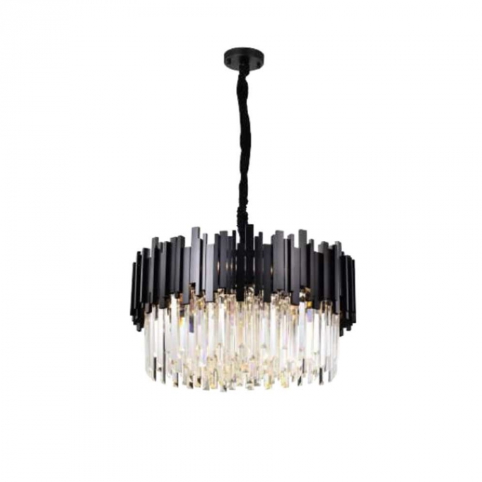 Pendente Skylight Fancy Preto e Cristal Transparente 12L G9 Ø600mm SKY-3013PT