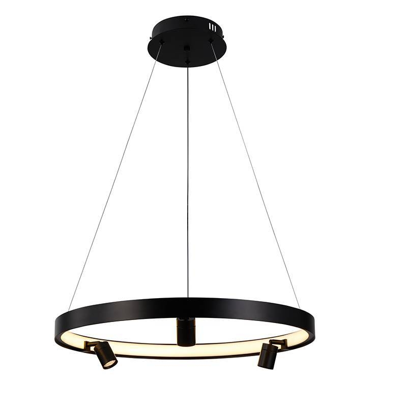 Pendente Nordecor Lilla 39 watts + 3 Spots 3 watts 3000K Preto Ø600mm 2539