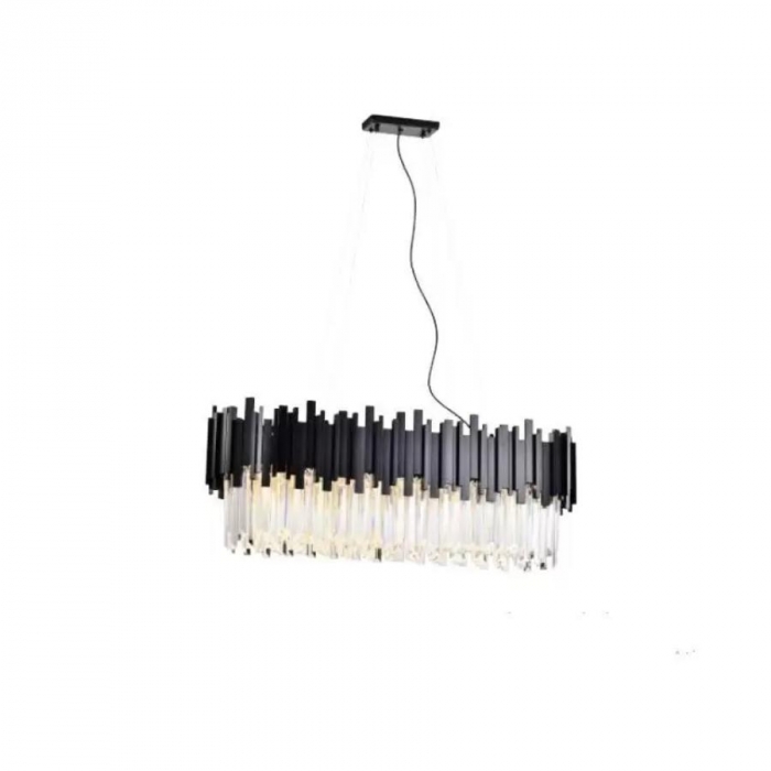 Pendente Skylight Fancy Preto e Cristal Transparente 9L G9 900mm SKY-3013-1PT