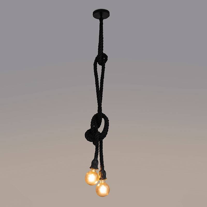 Pendente Corda Duplo Nordecor 2L E27 1,8 mts Cor Preto 2035