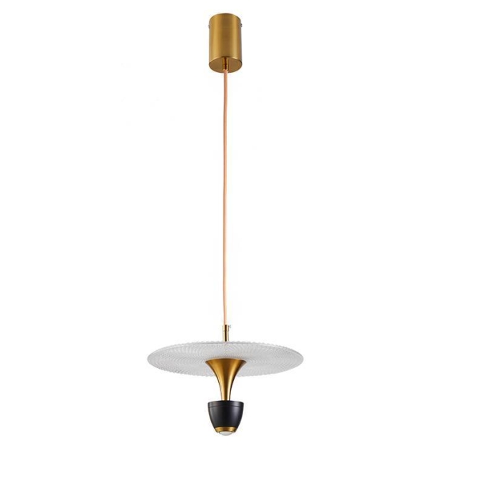 Pendente Nordecor Sowa 10 watts 3000K Preto e Dourado Fosco Ø400mm 2579