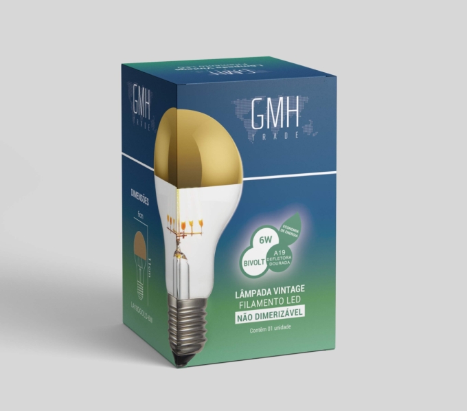 Lâmpada GMH A19 Defletora Dourado 6 watts Bivolt 2200K LA190GOLD-6W