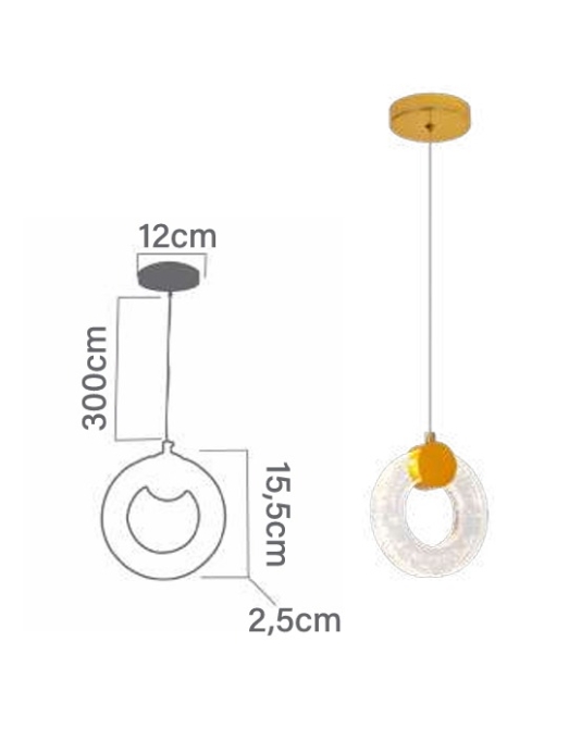Pendente GMH Urano Dourado 5 watts 3000K Bivolt 155mm P-URANO-GOLD