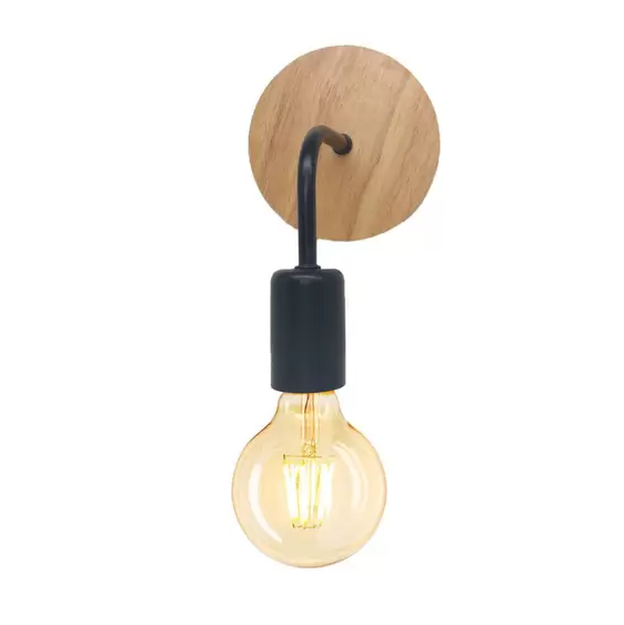 Arandela GMH Clint Madeira e Metal Preto 1L E27 130X205X130mm A-CLINT-PRETO