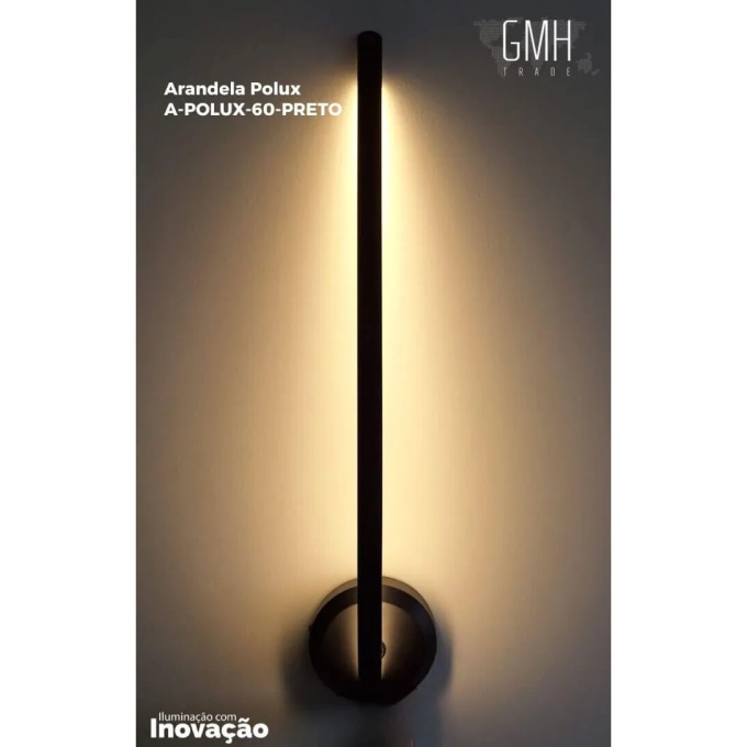 Arandela GMH Polux Preto 11 watts 3000K Bivolt 120X600X110mm A-POLUX-60-PRETO