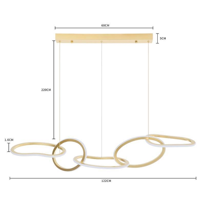 Pendente Nordecor Zena 67 watts 3000K Ouro Champagne 1220mm 2597