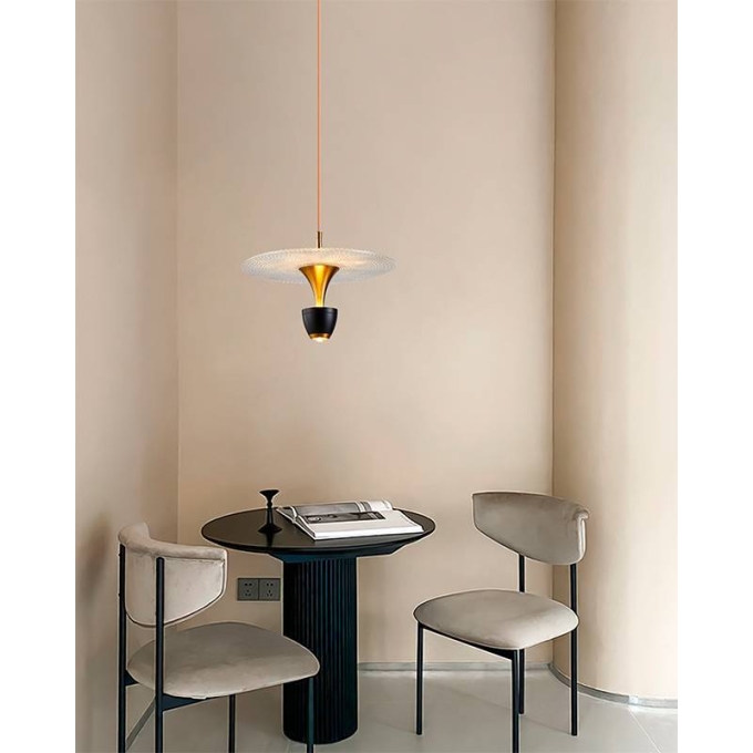 Pendente Nordecor Sowa 10 watts 3000K Preto e Dourado Fosco Ø400mm 2579