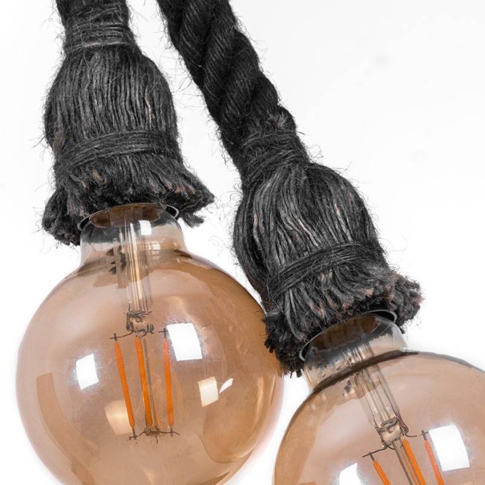 Pendente Corda Duplo Nordecor 2L E27 1,8 mts Cor Preto 2035