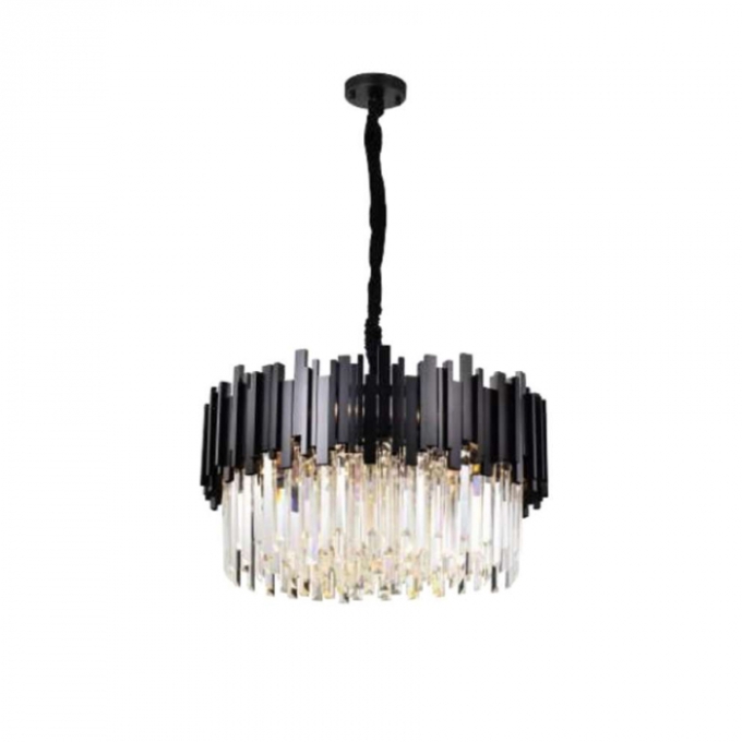 Pendente Skylight Fancy Preto e Cristal Transparente 12L G9 Ø600mm SKY-3013PT