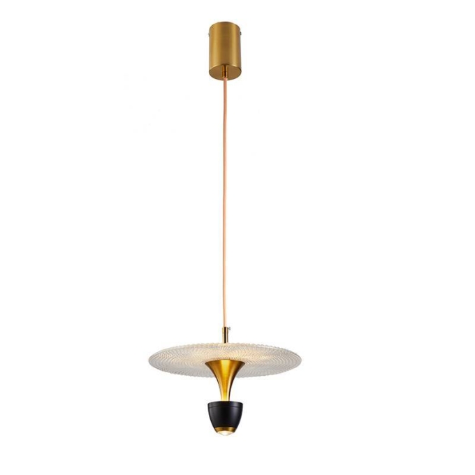 Pendente Nordecor Sowa 10 watts 3000K Preto e Dourado Fosco Ø400mm 2579