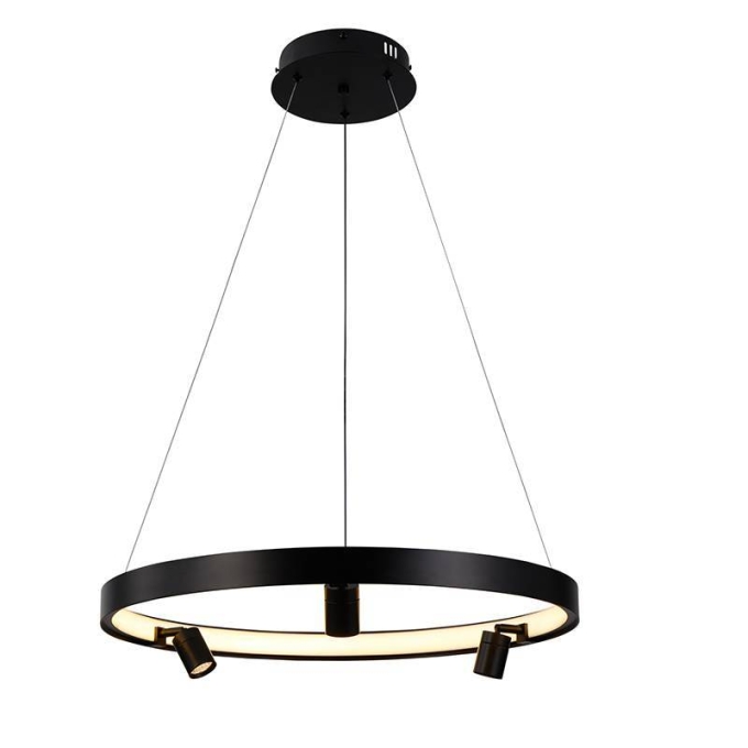 Pendente Nordecor Lilla 39 watts + 3 Spots 3 watts 3000K Preto Ø600mm 2539