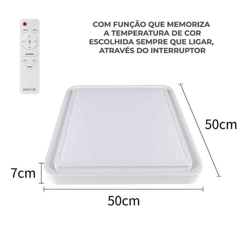 Plafon Nordecor Zony Quadrado 36 watts Multitemperatura Branco 500x500x70mm 2671