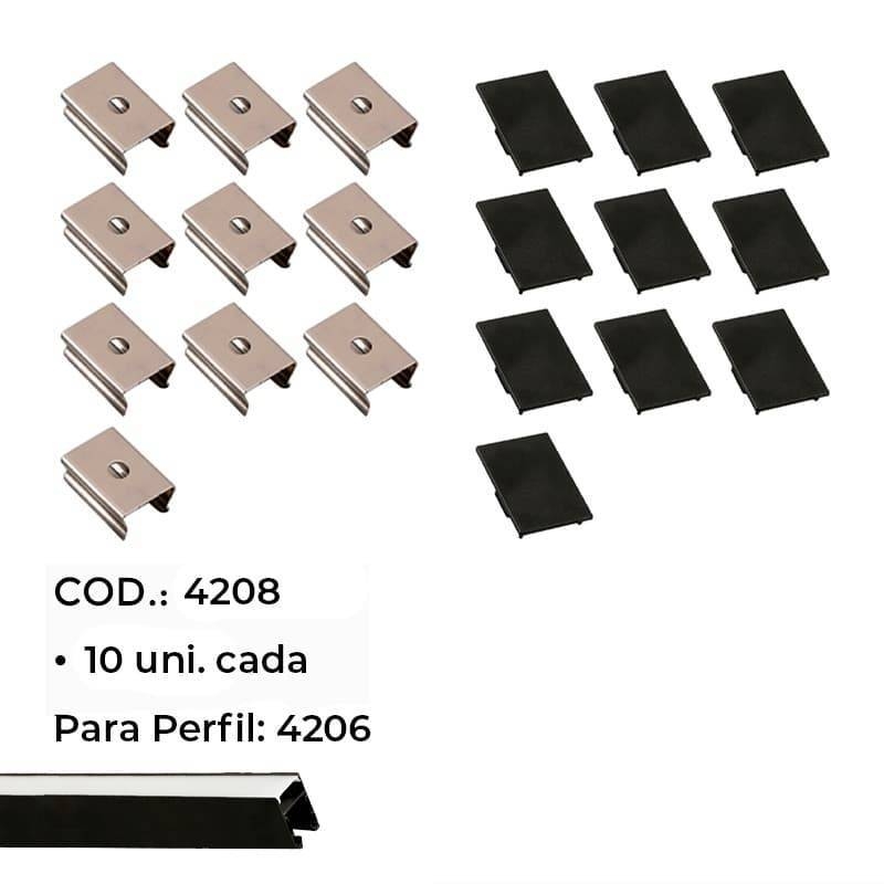 Kit de Tampa e Garra Nordecor para Perfil Sobrepor (4205) Preto 20 Unidades 4208