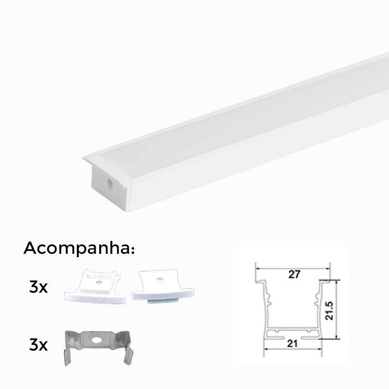 Kit de Tampa e Garra para Perfil Embutido Nordecor Branco 27x15mm 4133