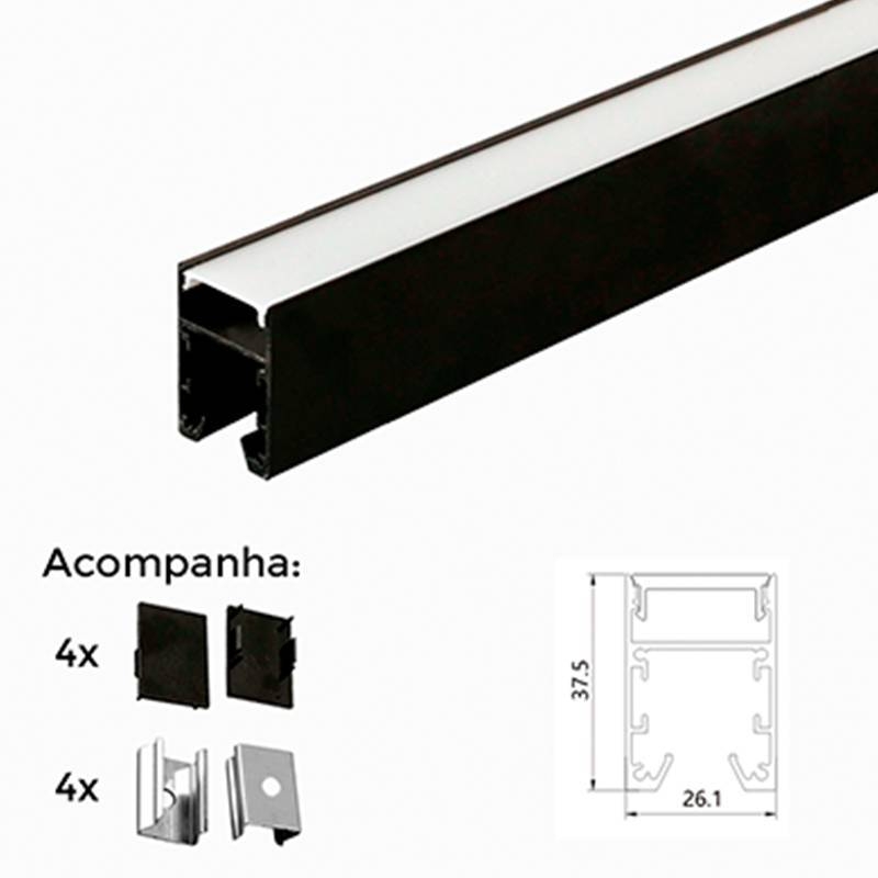 Perfil de Sobrepor Nordecor 37x26mm Barra de 3 metros Preto 4221