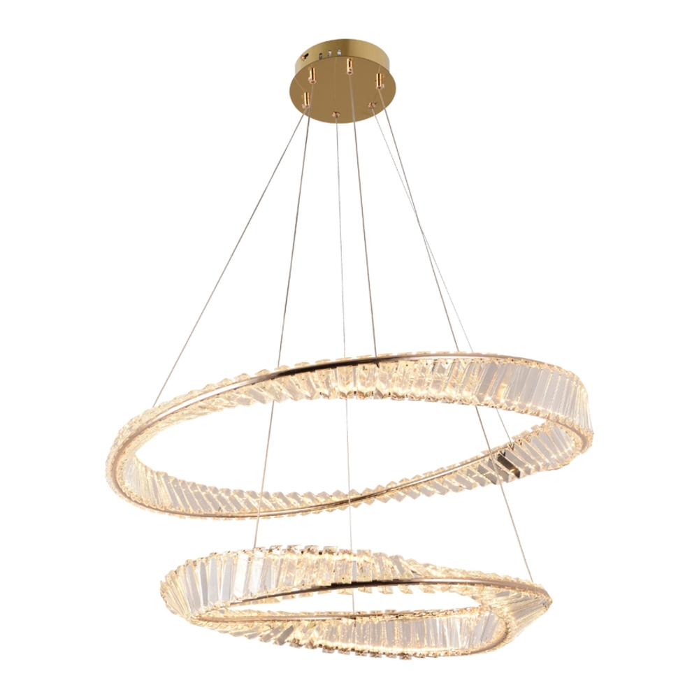 Pendente Nordecor Lezie Cristal 2 Mód 97 watts 3000K Ouro Brilho Ø600/800mm 2738