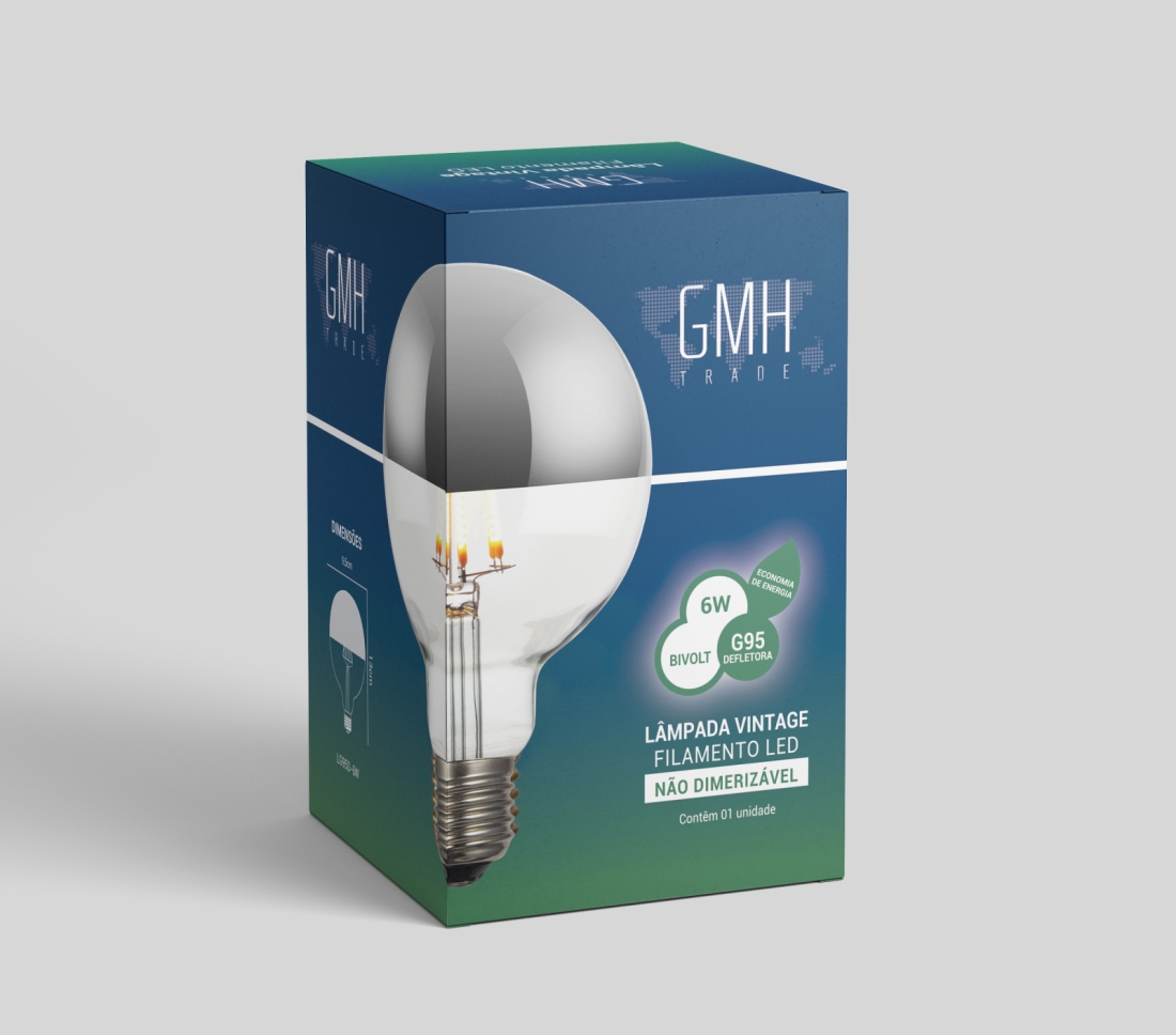 Lâmpada GMH G95 Defletora Prata 6 watts Bivolt 2200K LG95D-6W