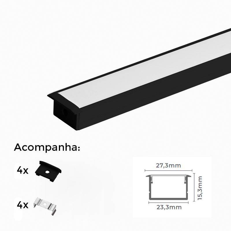 Perfil de Embutir Nordecor 27,3x15,3mm Barra de 3 metros Preto 4201