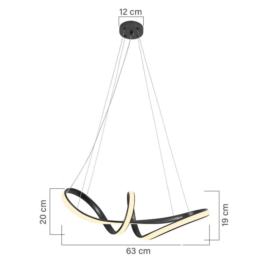 Pendente GMH Potenza Preto 45 watts 3000K Bivolt 190x190x630mm P-POTENZA-PRETO