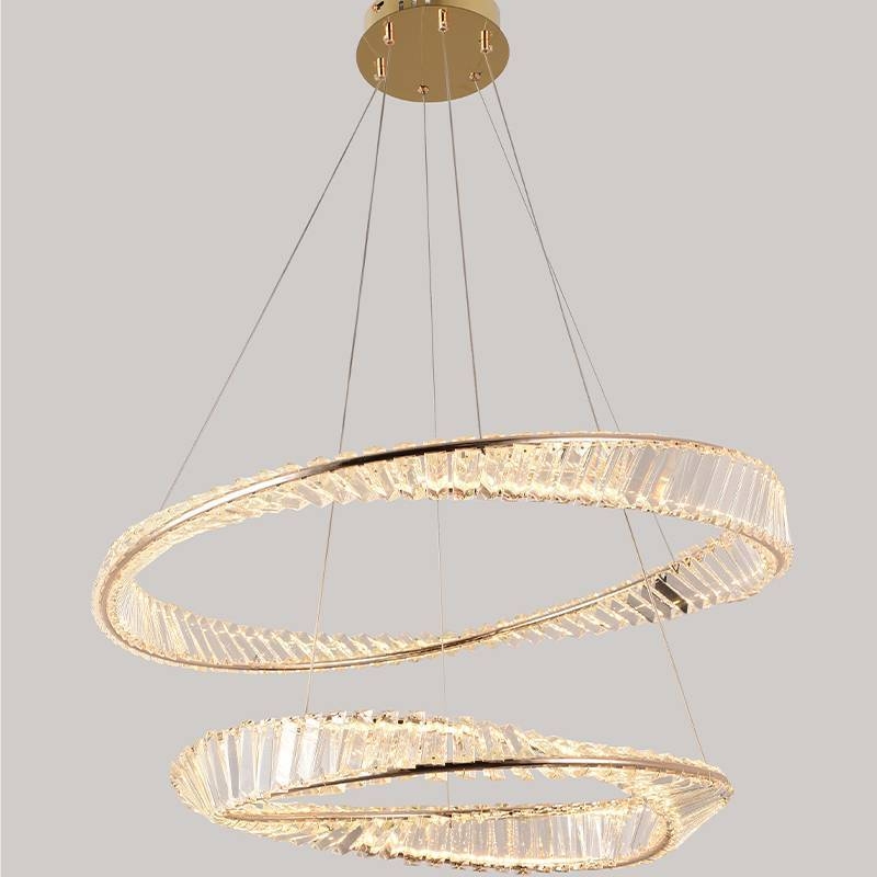 Pendente Nordecor Lezie Cristal 2 Mód 97 watts 3000K Ouro Brilho Ø600/800mm 2738
