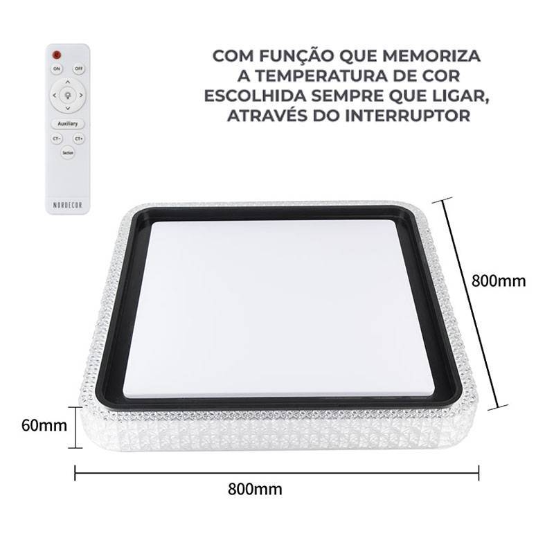 Plafon Nordecor Kenle Quadrado 36 watts Multitemperatura Preto 500x500x70mm 2667