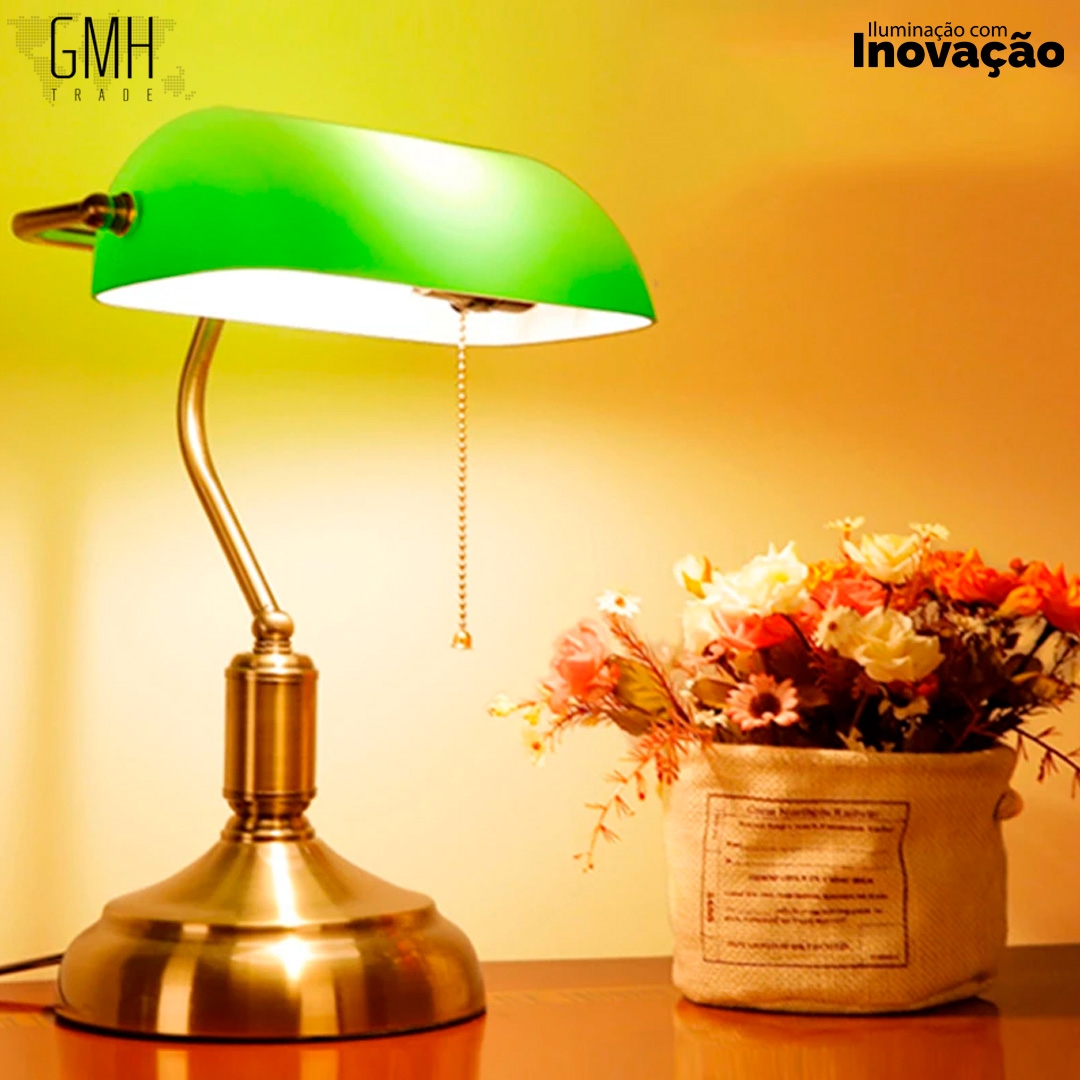 Luminária de Mesa GMH Banker Verde 1L E27 380x265mm Bivolt L-INGLESA-VERDE