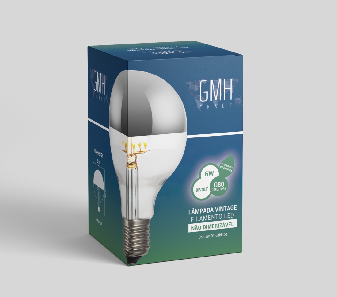 Lâmpada GMH G80 Defletora Prata 6 watts Bivolt 2200K LG80D-6W